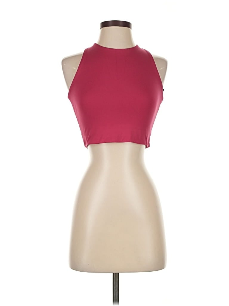 Pre-owned Girlfriend Collective Tank Top Burgundy Halter Neckline Tops