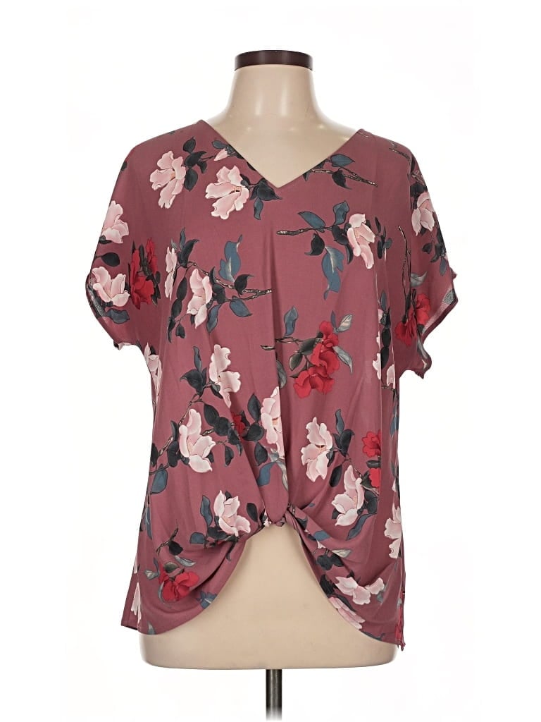 Pre-owned West Kei Short Sleeve Blouse In Burgundy