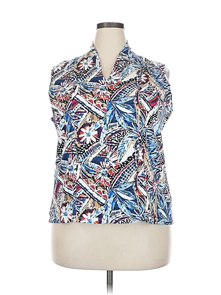 Pre-owned Rafaella Sleeveless Button Down Shirt In Blue