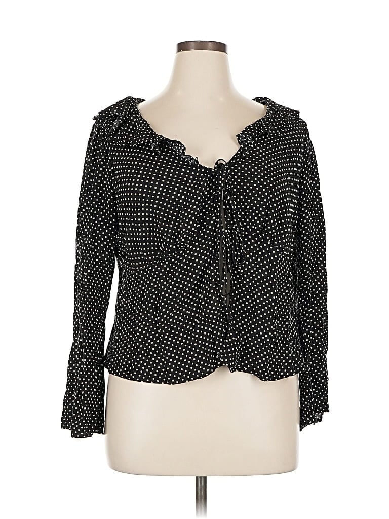Pre-owned Ava & Viv Long Sleeve Blouse In Black