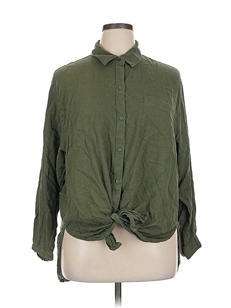 Pre-owned Old Navy Long Sleeve Button Down Shirt In Green