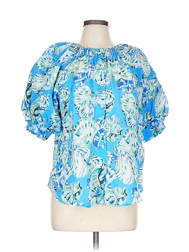 Pre-owned Chico's Short Sleeve Blouse In Blue