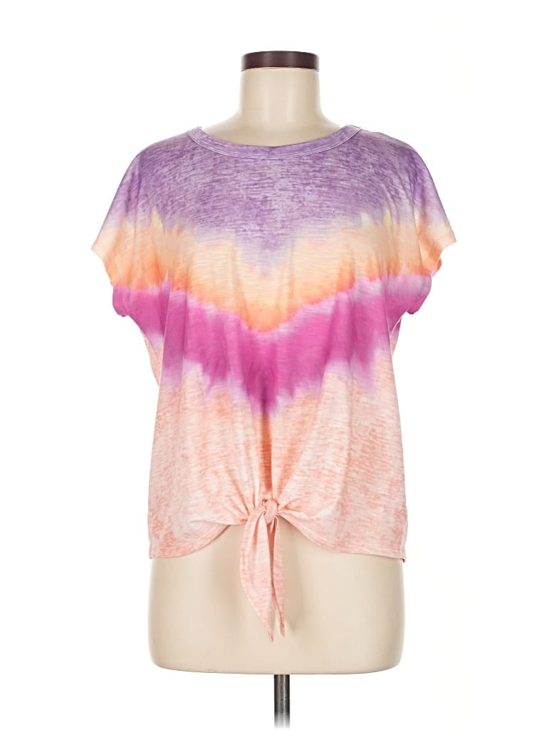 Pre-owned Democracy Short Sleeve Top Purple Tie-dye Pattern Crew Neck Tops