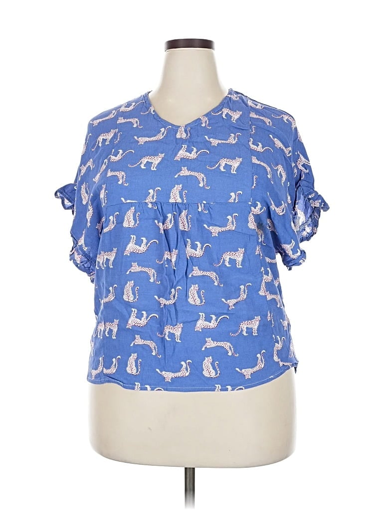 Pre-owned Michelle Mcdowell Short Sleeve Blouse In Blue