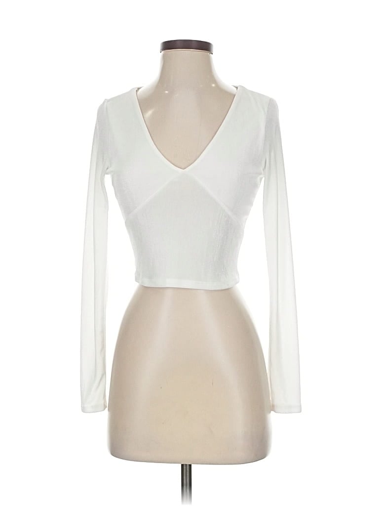 Pre-owned 21 Saints Long Sleeve Top White Plunge Neckline Tops