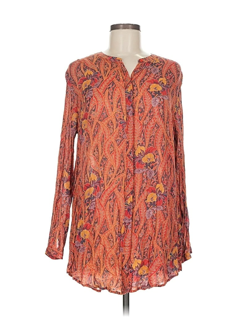 Pre-owned Lucky Brand Long Sleeve Blouse In Orange
