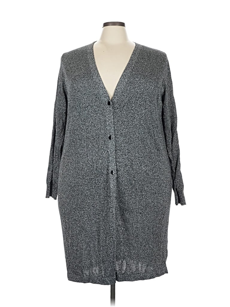 Pre-owned Woman Within Cardigan Sweater In Gray