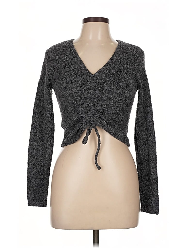 Pre-owned Wild Fable Long Sleeve Top Gray Plunge Neckline Tops