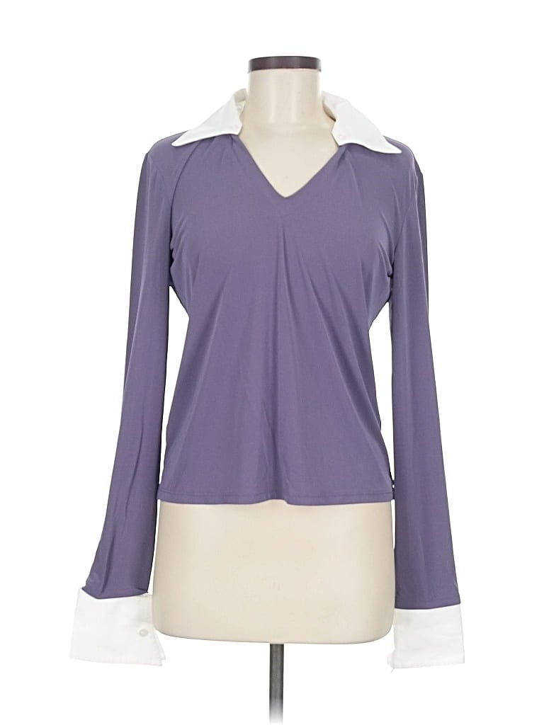 Pre-owned Lafayette 148 Long Sleeve Top Purple Open Neckline Tops