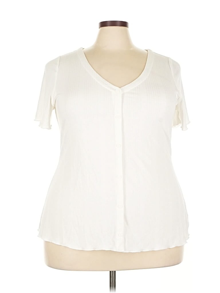 Pre-owned Lane Bryant Short Sleeve Blouse In White