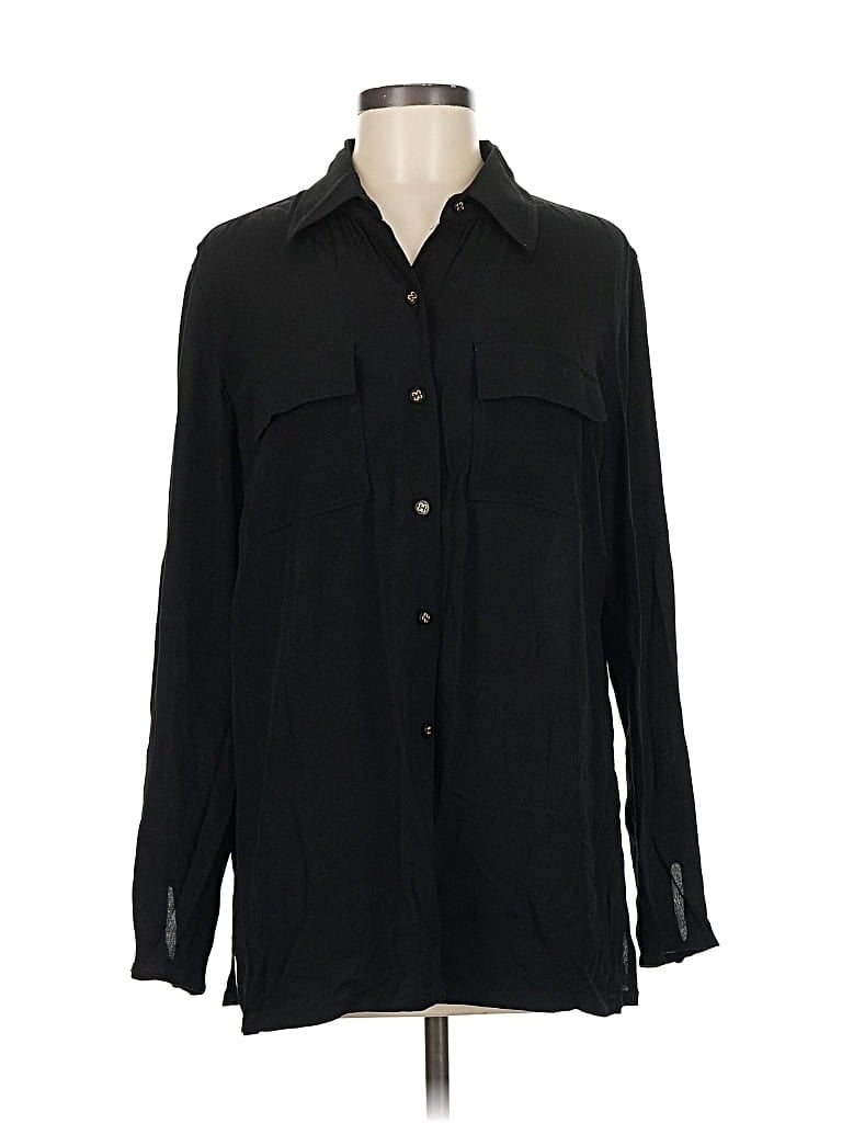 Pre-owned Kate Hill Long Sleeve Button Down Shirt In Black