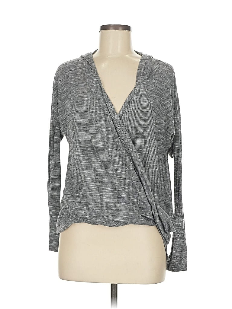 Pre-owned H.i.p. Happening In The Present Long Sleeve Top Gray Plunge Neckline Tops