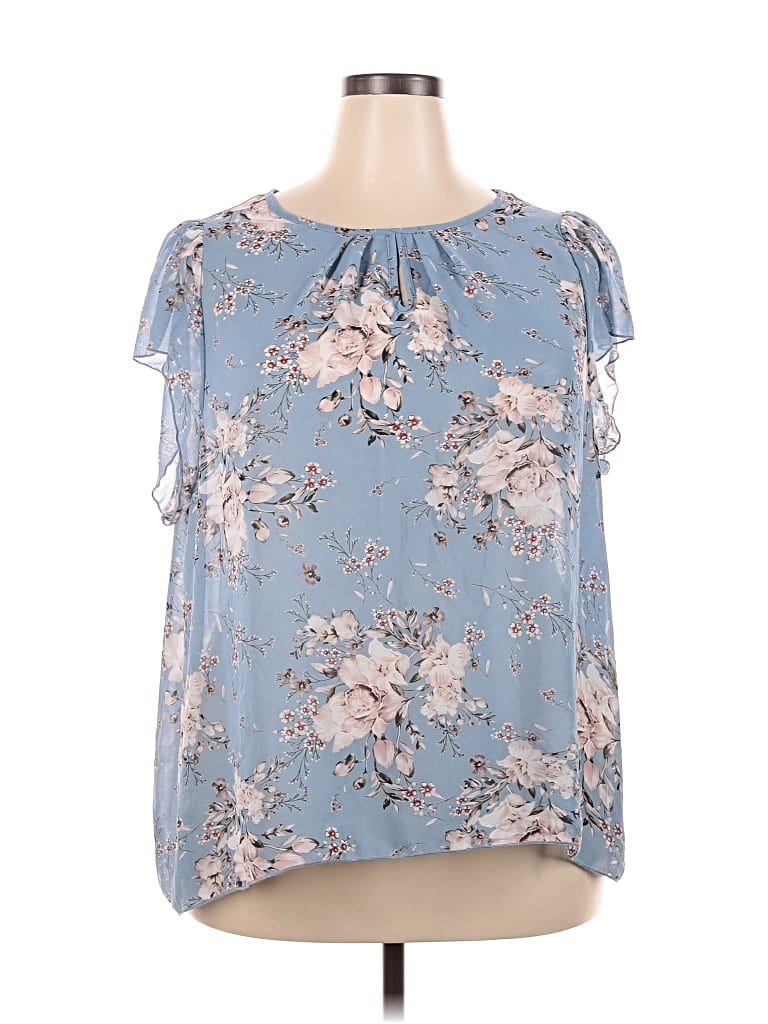 Pre-owned Shein Curve Short Sleeve Blouse In Blue