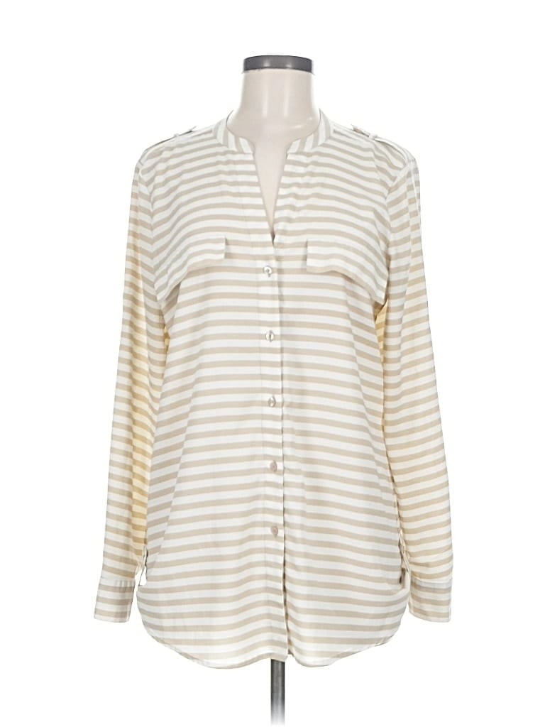 Pre-owned Calvin Klein Long Sleeve Blouse In White