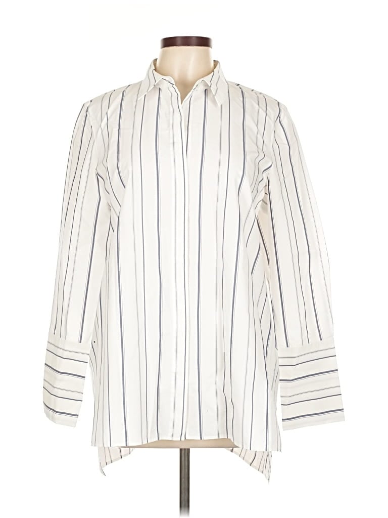 Pre-owned Lafayette 148 Long Sleeve Button Down Shirt In White