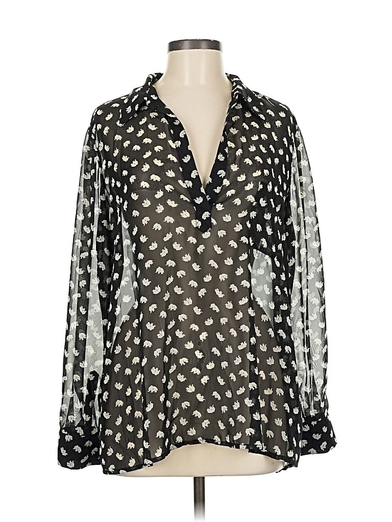 Pre-owned Pleione Long Sleeve Blouse In Black