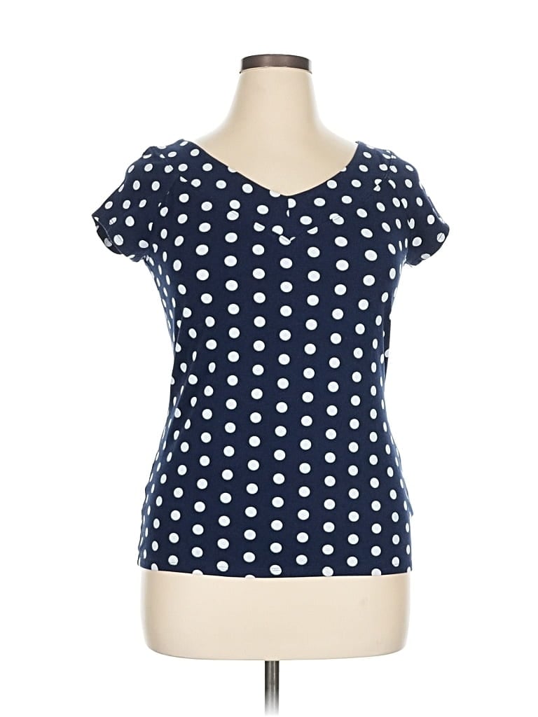 Pre-owned Chaps Short Sleeve Top Blue Polka Dots Pattern Sweetheart Neckline Tops