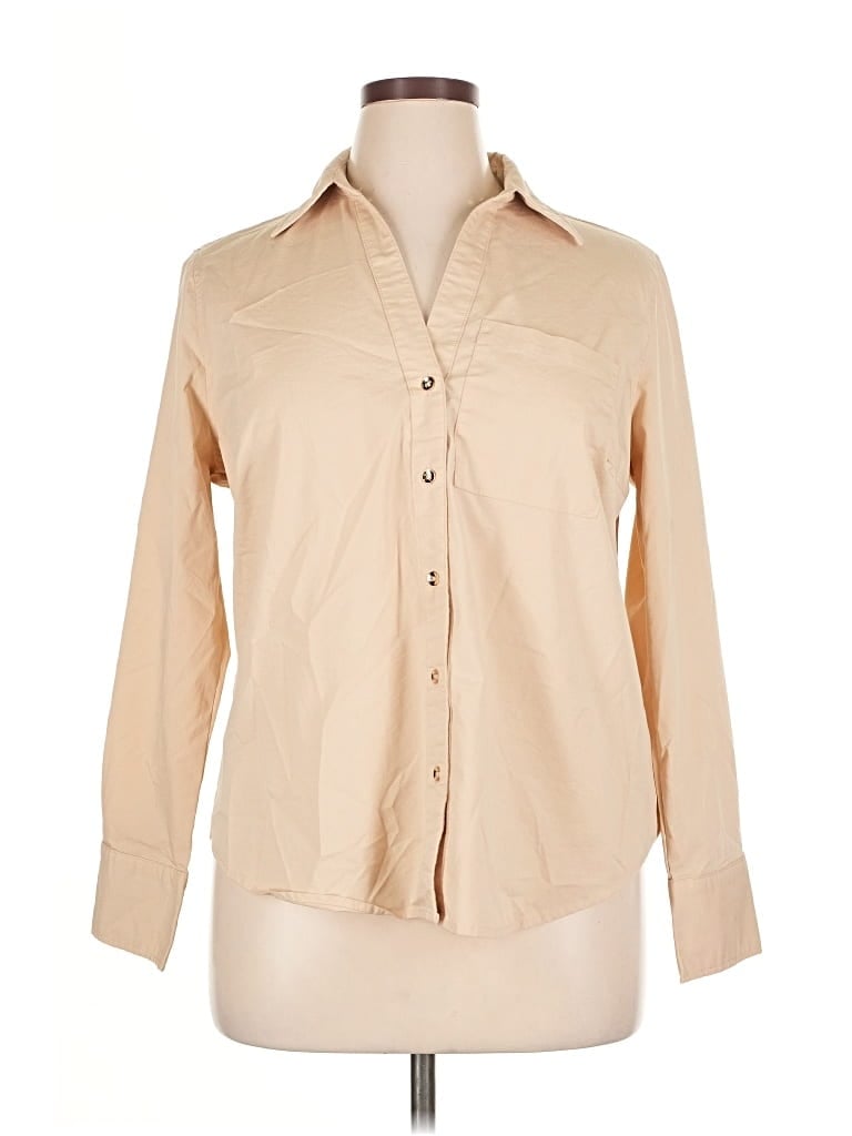 Pre-owned New York And Company Long Sleeve Button Down Shirt In Brown