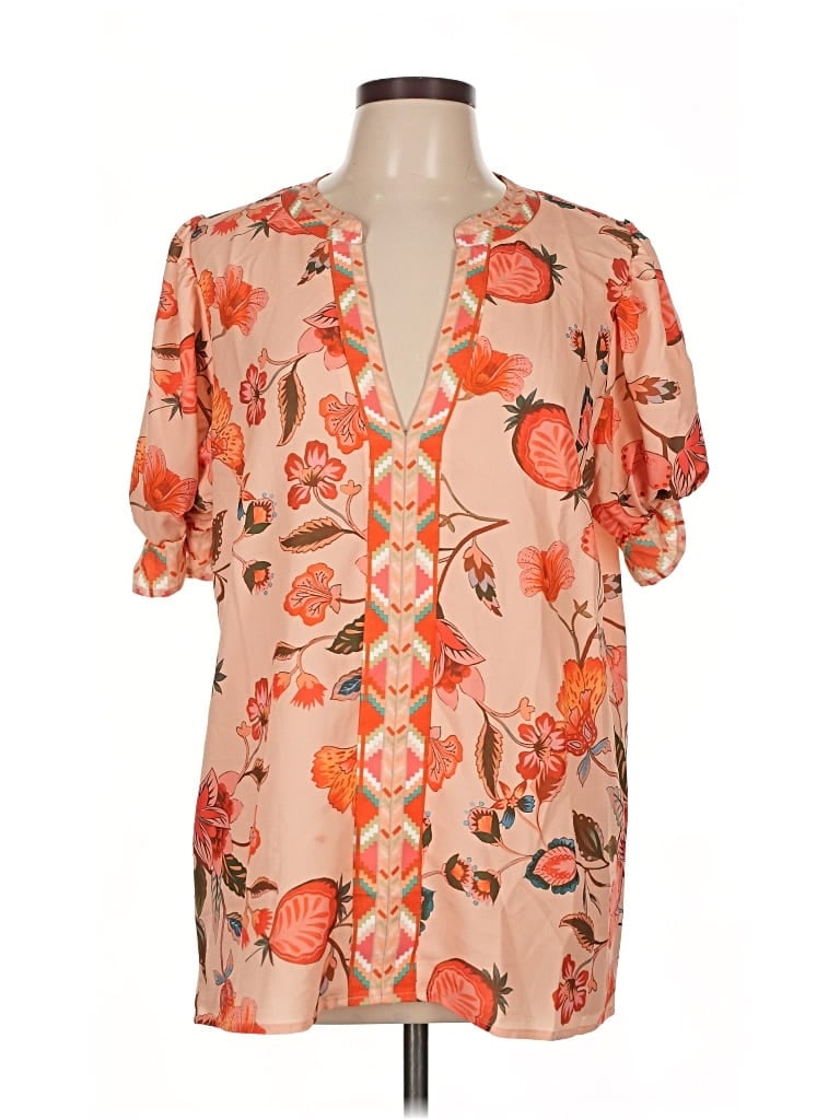 Pre-owned Unbranded Short Sleeve Blouse In Orange