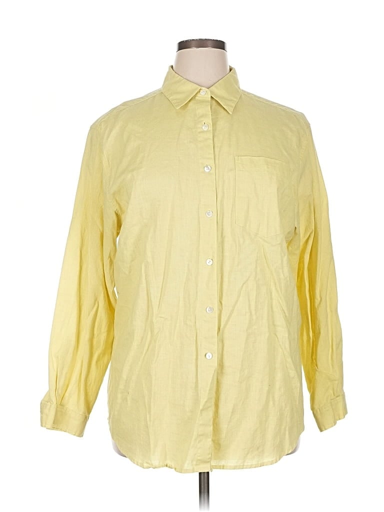 Pre-owned Geoffrey Beene Sport 3/4 Sleeve Button Down Shirt In Yellow