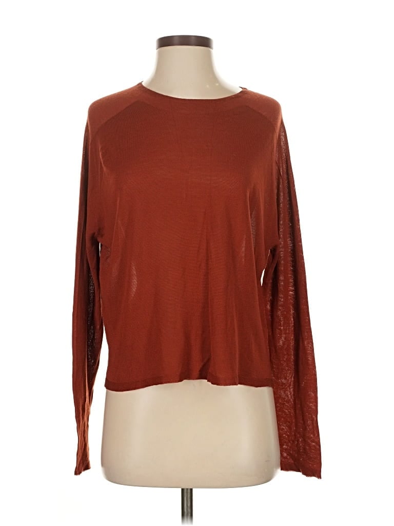 Pre-owned Eileen Fisher Long Sleeve Top Brown Scoop Neck Tops