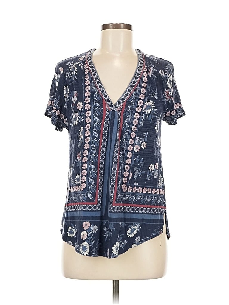 Pre-owned Lucky Brand Short Sleeve Blouse In Blue