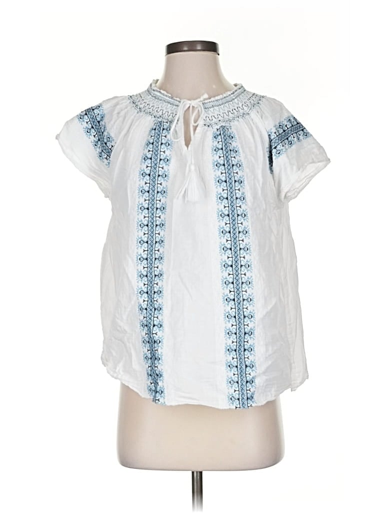 Pre-owned Faherty Short Sleeve Blouse In White