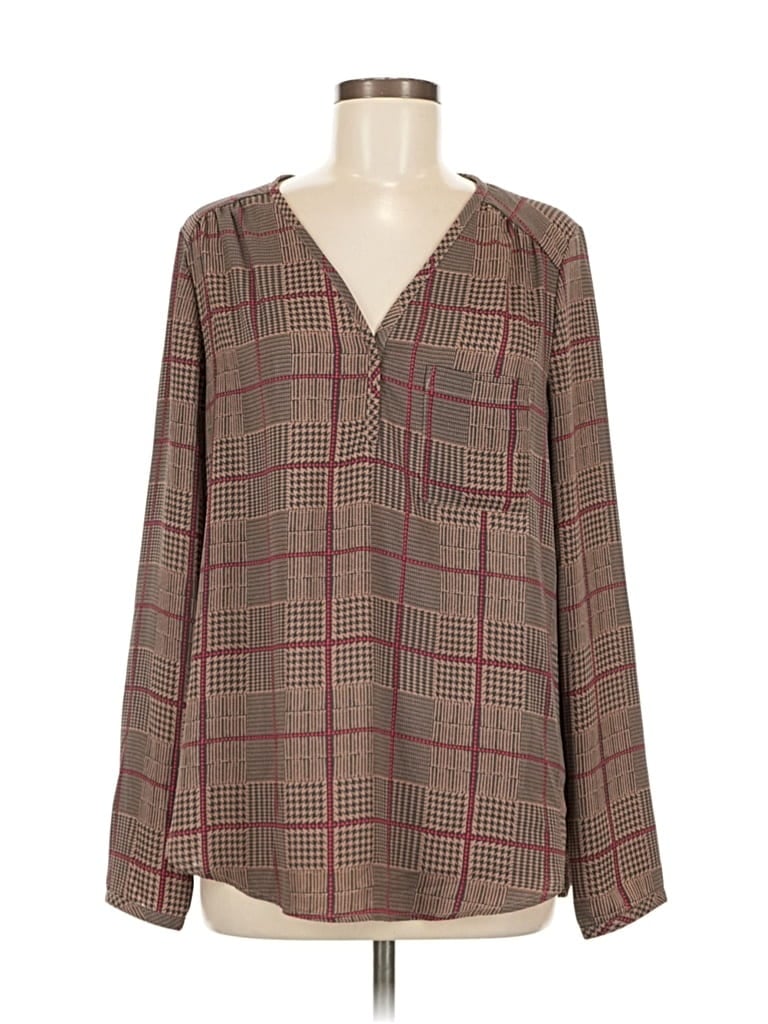 Pre-owned Pleione Long Sleeve Blouse In Brown