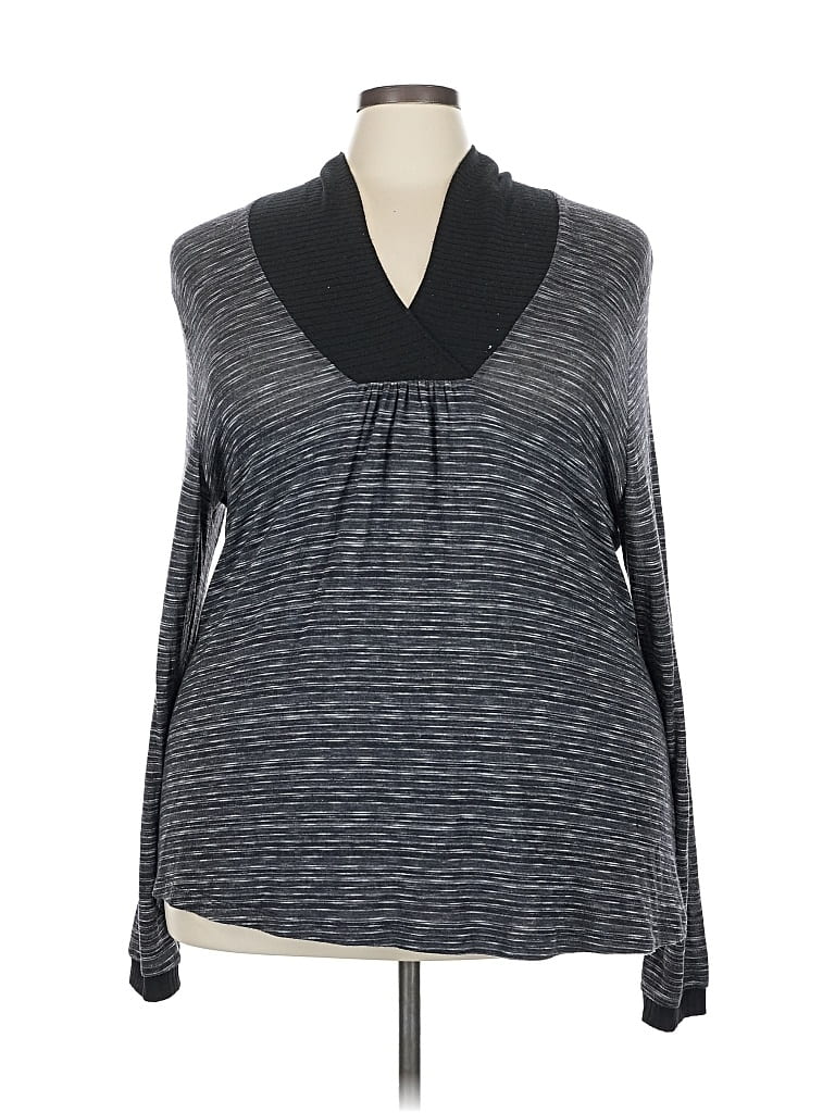 Pre-owned Fashion Bug Long Sleeve Top Gray Cowl Neck Tops