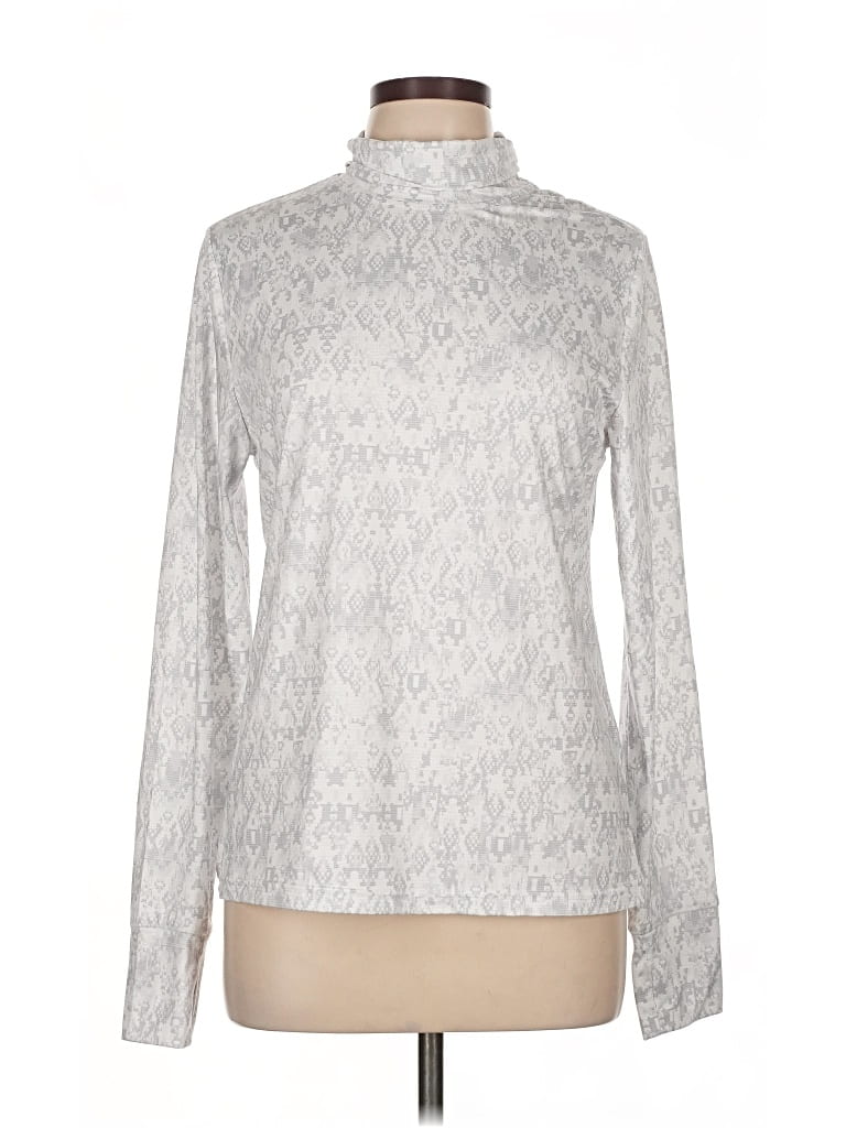 Pre-owned Free Country Long Sleeve Top Silver Turtleneck Tops