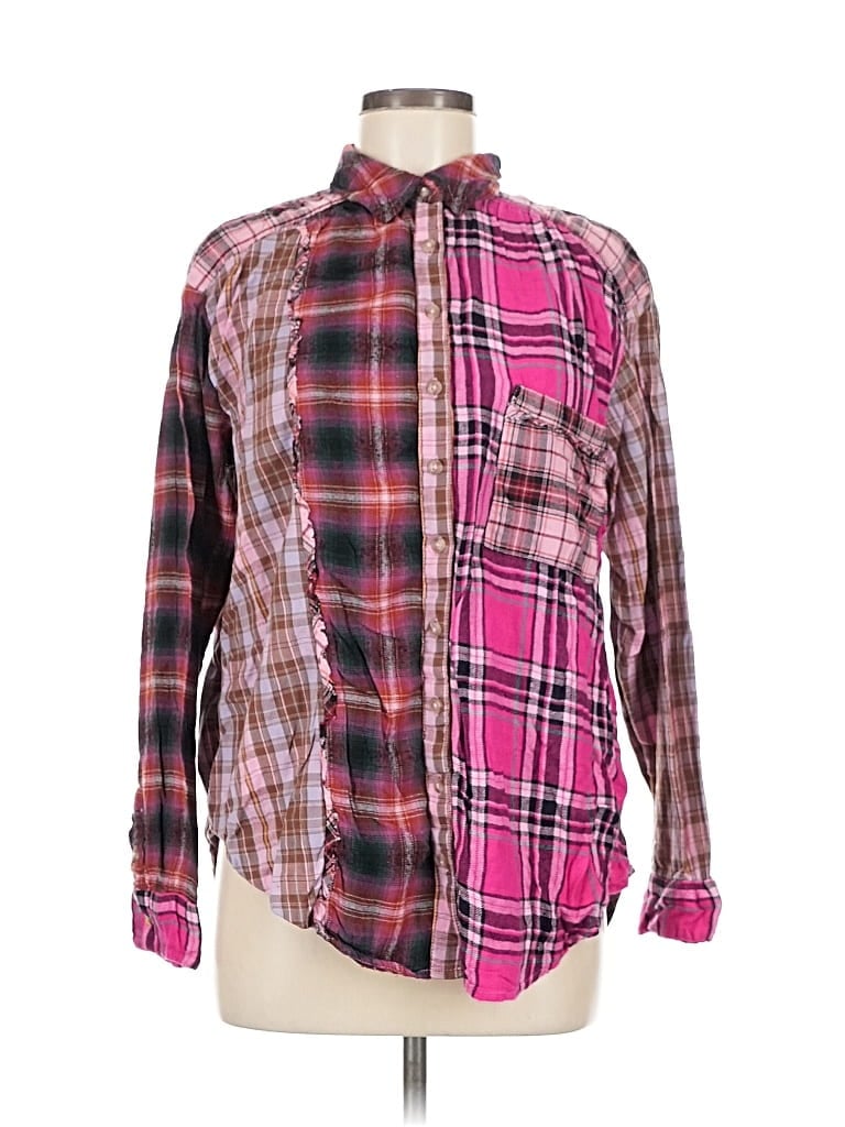 Pre-owned Pilcro Long Sleeve Button Down Shirt In Burgundy