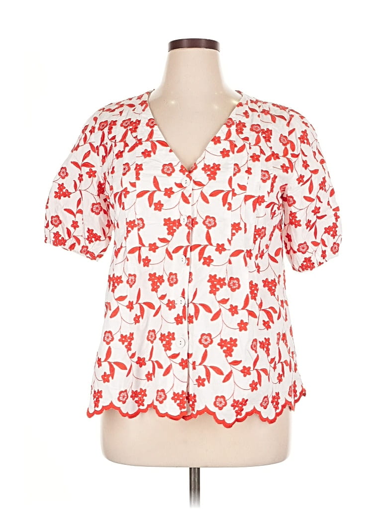 Pre-owned Solitaire Short Sleeve Blouse In Red