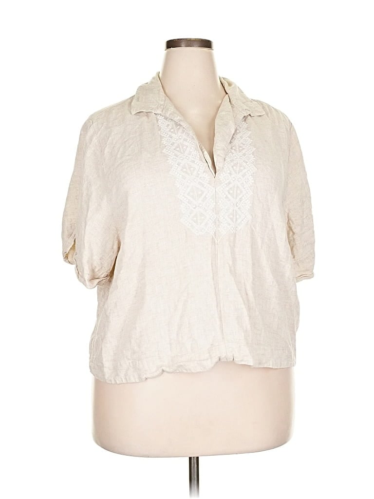 Pre-owned Banana Republic Factory Store Short Sleeve Blouse In White
