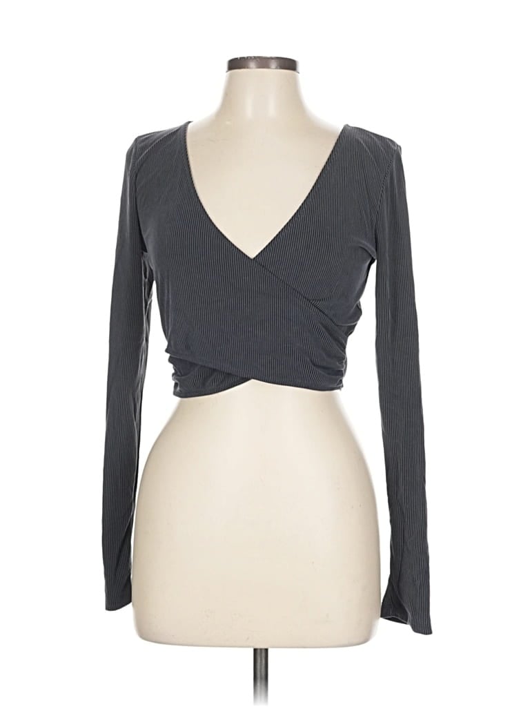 Pre-owned Victoria's Secret Long Sleeve Top Gray Plunge Neckline Tops