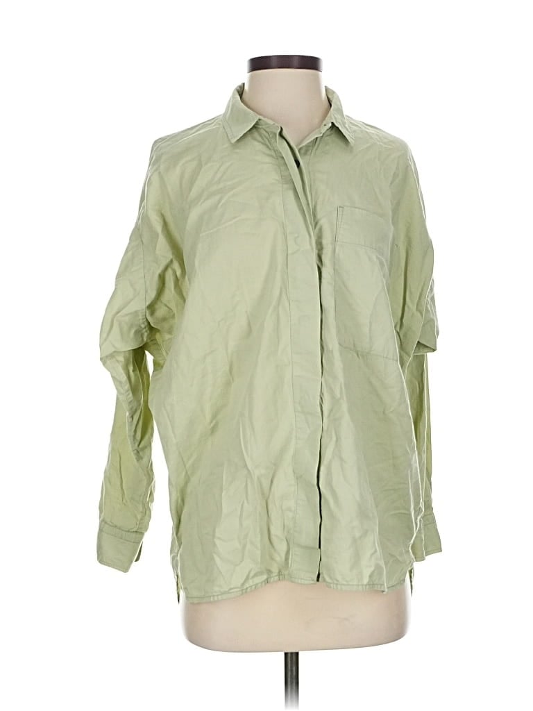 Pre-owned Everlane 3/4 Sleeve Button Down Shirt In Green
