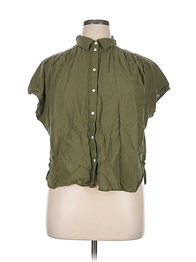 Pre-owned Madewell Short Sleeve Blouse In Green