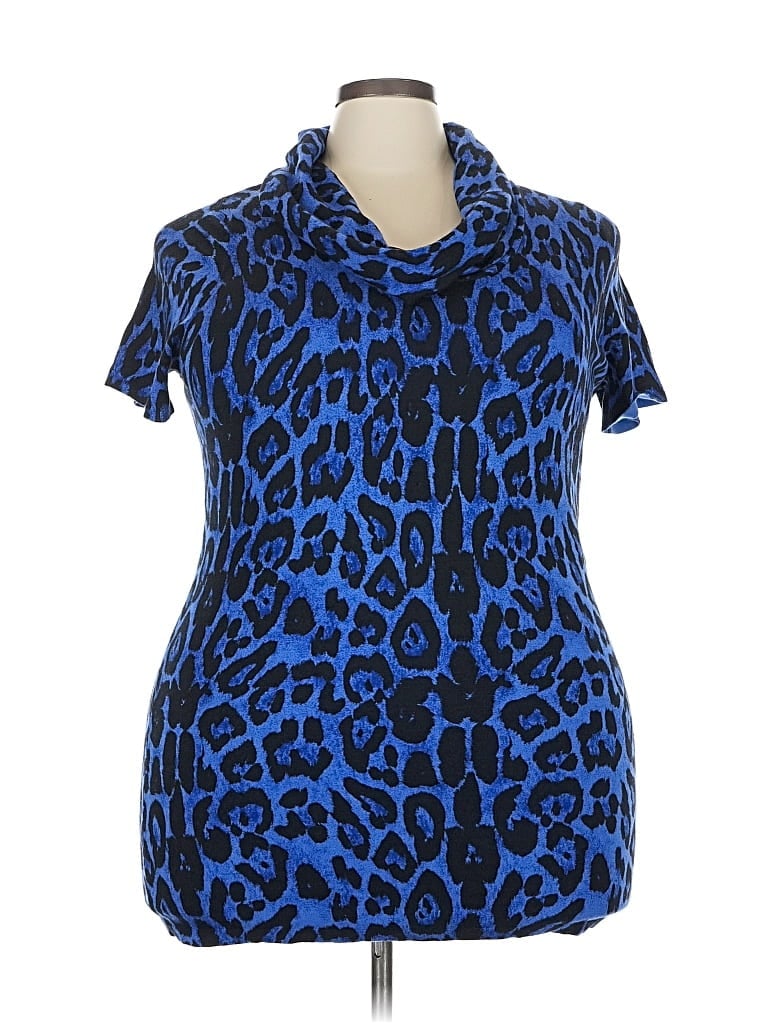 Pre-owned Inc International Concepts Short Sleeve Top Blue Cowl Neck Tops