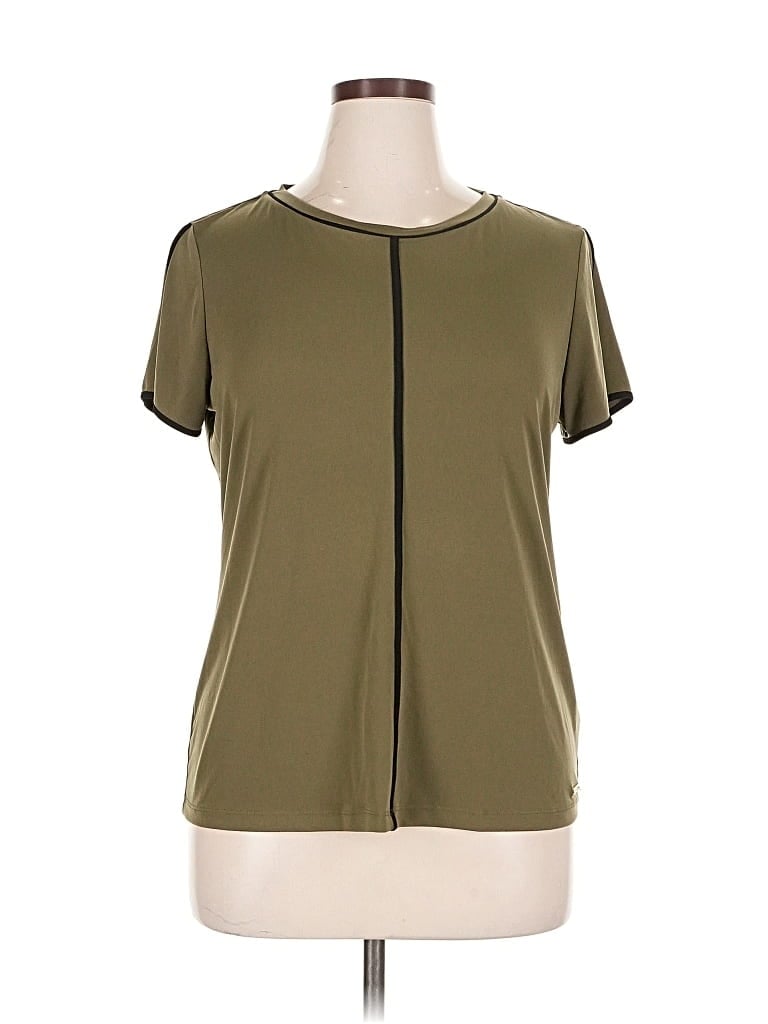 Pre-owned Calvin Klein Short Sleeve Top Green Keyhole Neckline Tops
