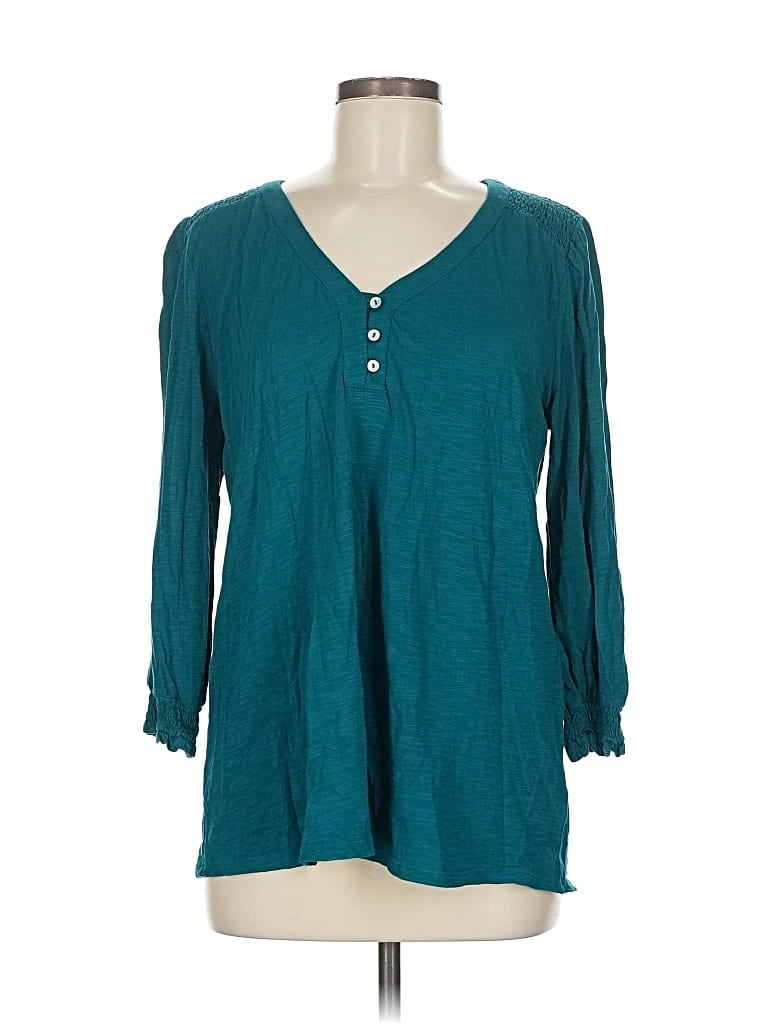 Pre-owned Jjill Long Sleeve Henley Shirt In Blue