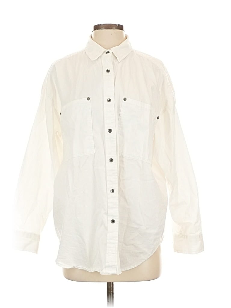 Pre-owned Aerie Long Sleeve Button Down Shirt In White