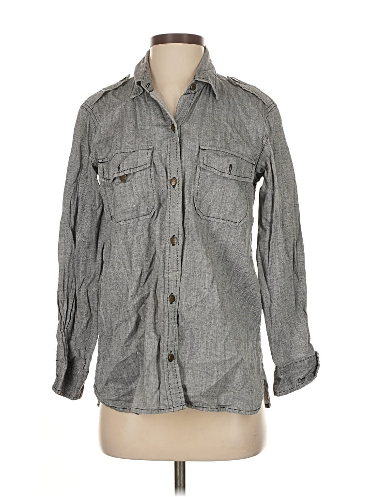 Pre-owned Current Elliott Long Sleeve Button Down Shirt In Gray