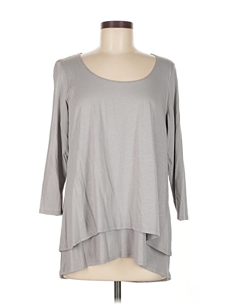 Purejill 3/4 Sleeve Top Gray Scoop Neck Tops