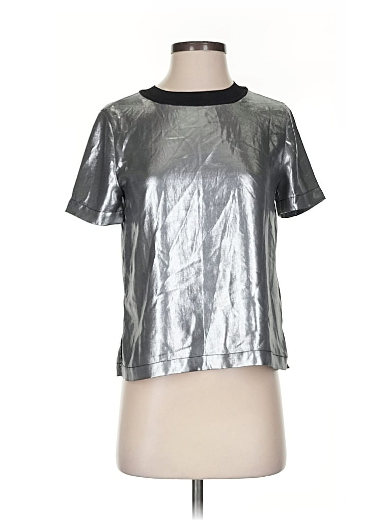 Pre-owned Rag & Bone Short Sleeve Top Silver Metallic Pattern Keyhole Neckline Tops
