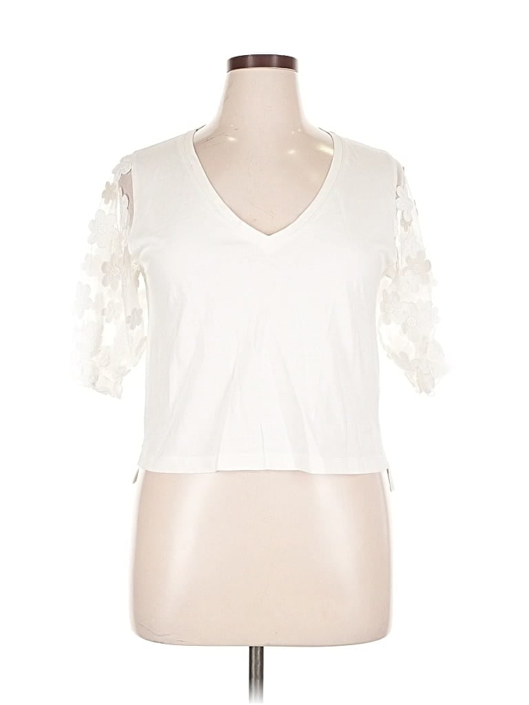 Pre-owned French Connection Short Sleeve Top Ivory V Neck Tops In White