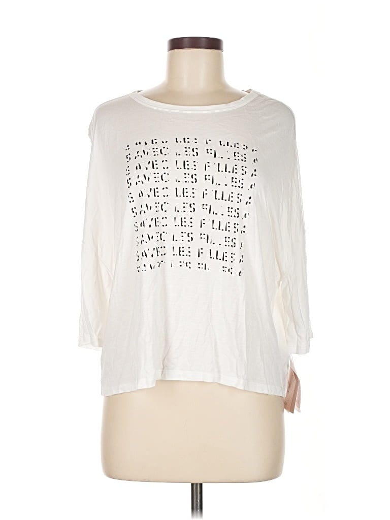 Pre-owned Avec Les Filles 3/4 Sleeve T-shirt In White