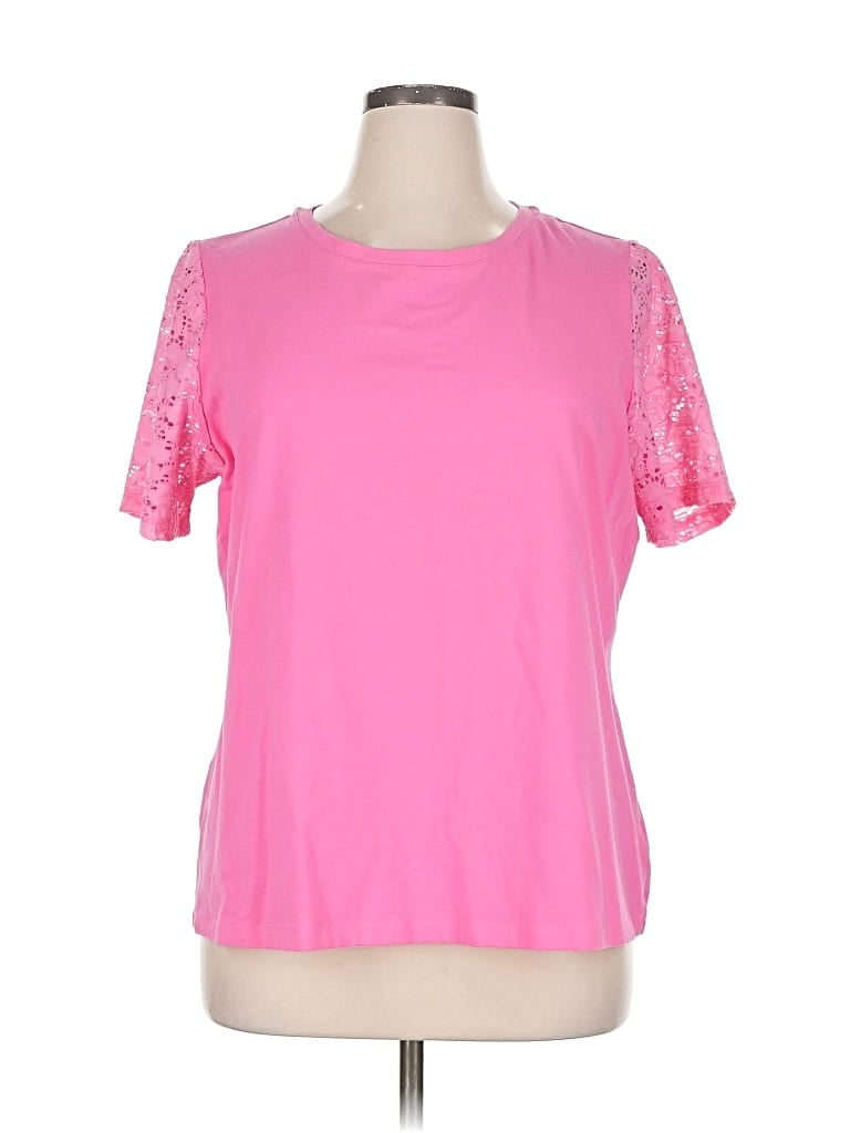 Pre-owned D&co. Short Sleeve Top Pink Crew Neck Tops