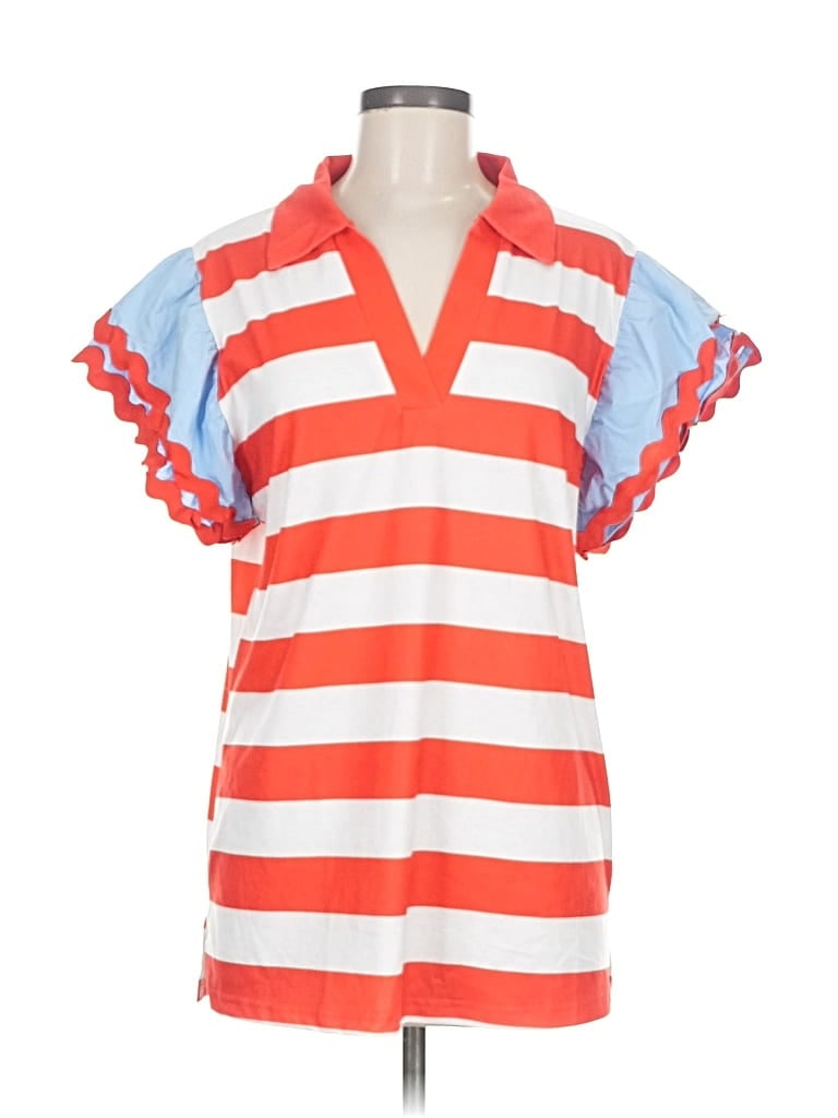 Pre-owned Unbranded Short Sleeve Blouse In Orange