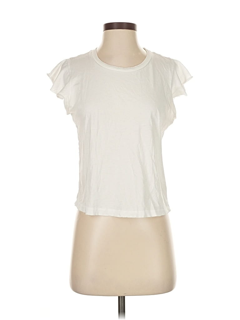 Pre-owned Amo Short Sleeve Top Ivory Ruffles Neckline Tops In White