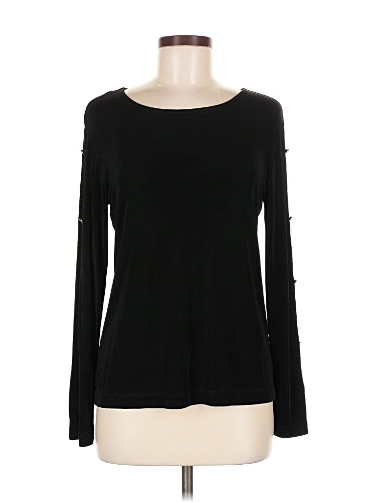 Pre-owned Travelers By Chico's Long Sleeve Top Black Boatneck Tops