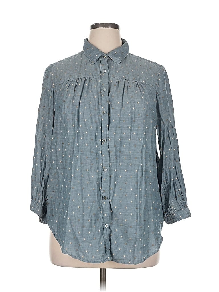Pre-owned With Love ... 3/4 Sleeve Button Down Shirt In Blue